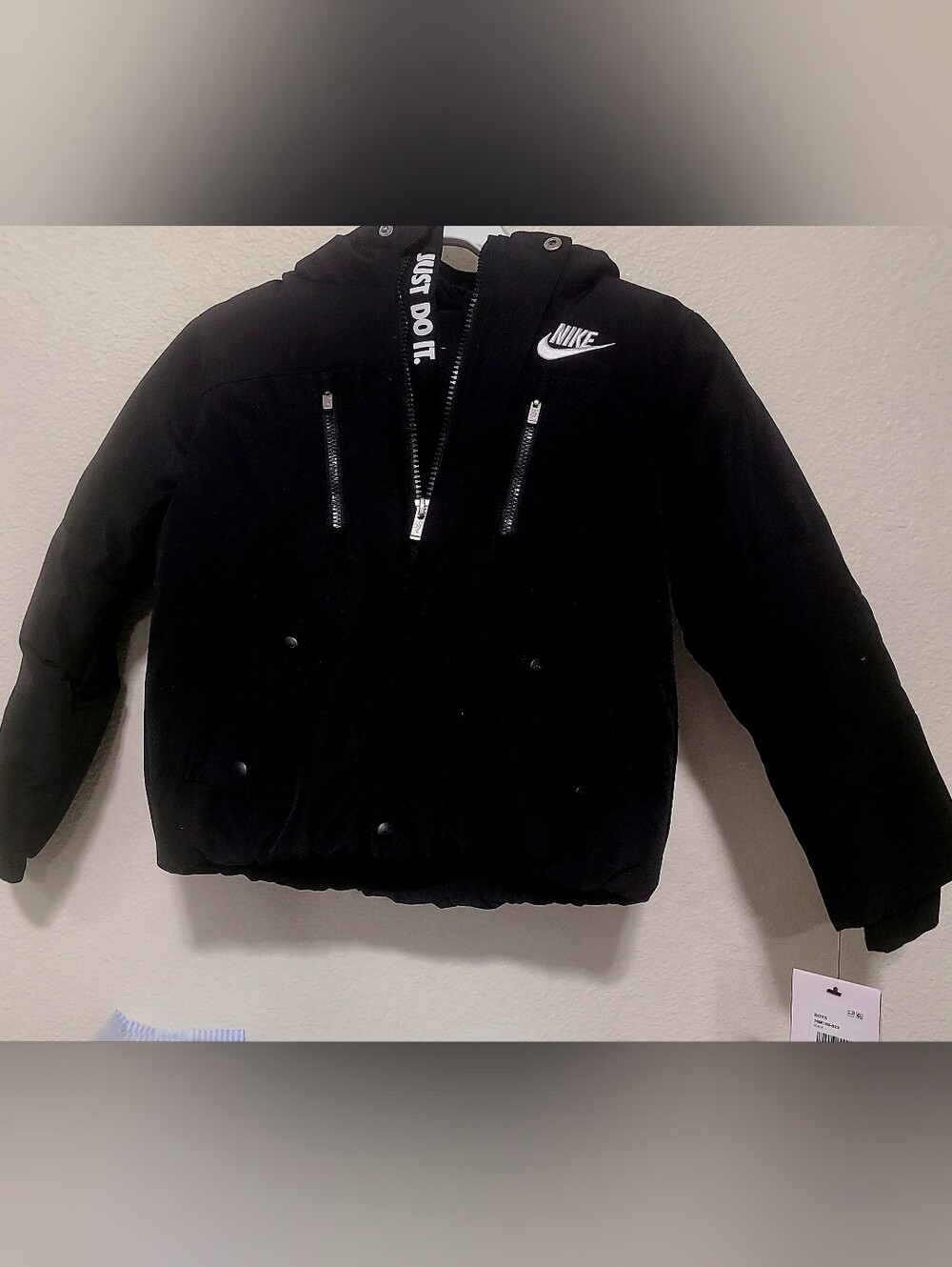 Nike Black Hooded Puffer Jacket with White Logo 4T